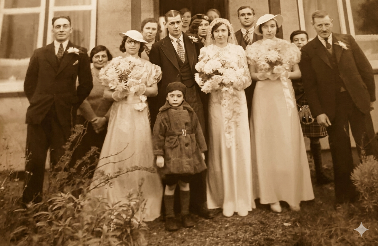 Wedding portrait of Amy Georgina Pickin and Harry Shore, 1 January 1938